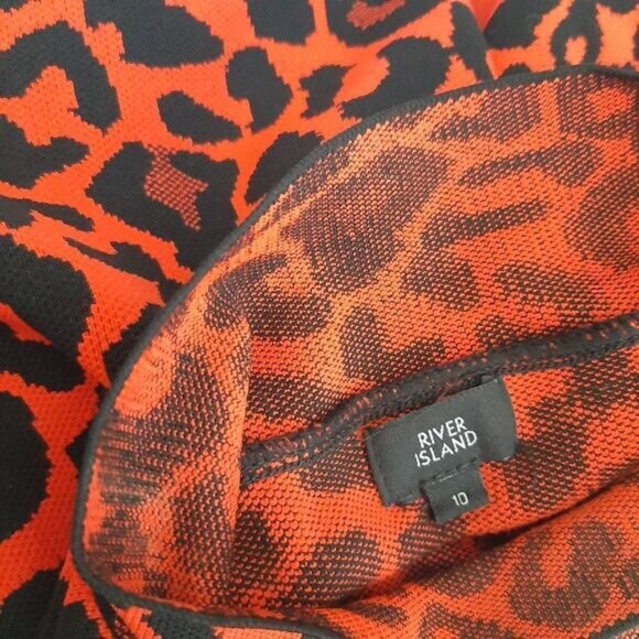 RIVER ISLAND Leopard Print Fine Knit Sweater T-Neck Top Sz M - Picture 8 of 12